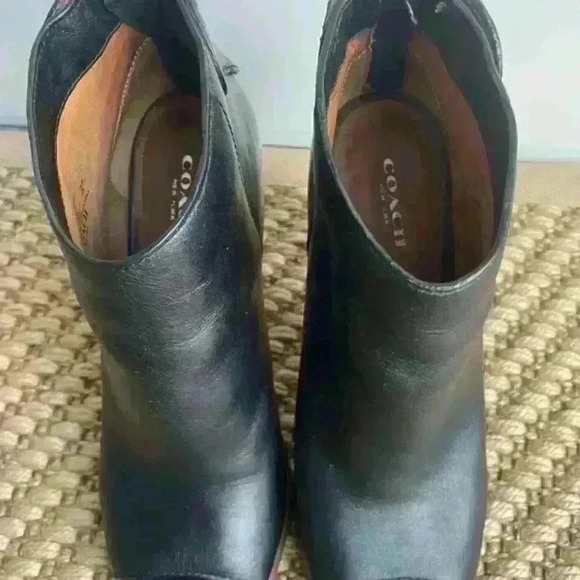 Coach Black Polished calf leather open toe bootie Ankle Zip close size 8 - Picture 9 of 11